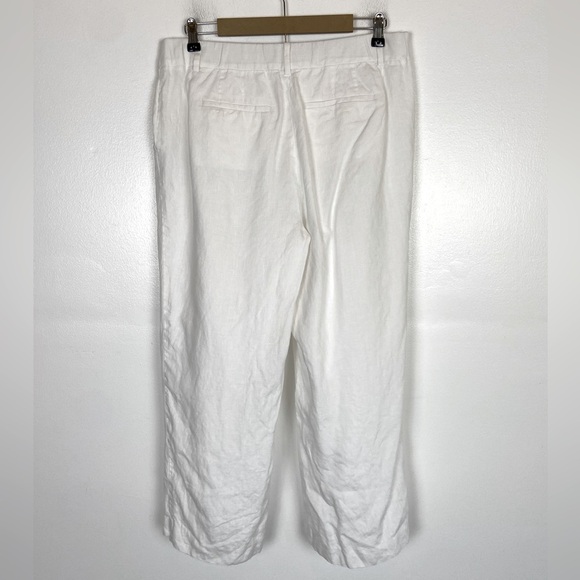 Talbots Linen Cropped Pants Size 12 White Lined Elastic Waist Side Pocket Summer - Picture 3 of 11